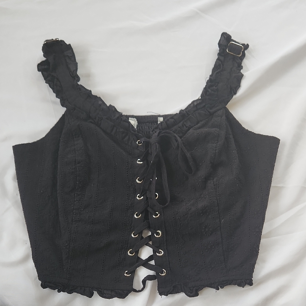 Black Lace-Up Women's Top